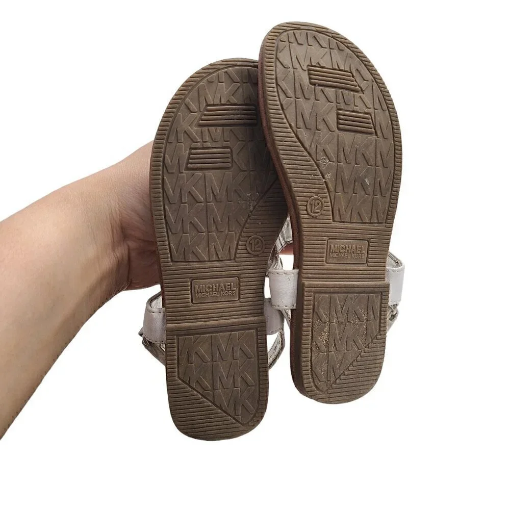 Michael Kors Lil Marcella White Thong MK Logo Sandals